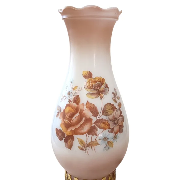 Milk Glass Hurricane Lamp Boudoir Bedside Table Light Floral Hobnail Edge Vtg. - Picture 3 of 16